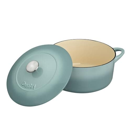 Image of Denby - Pavilion Blue Cast Iron Casserole Dish - 5.2L Capacity Dutch Oven, Oven Safe Pot, Suitable For All Hob Types - Premium, Enamelled - Dishwasher Safe Cookware - 26cm, Round