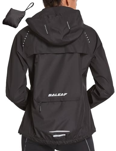Image of baleaf Waterproof Jackets Women Cycling Jacket Womens Lightweight Outdoor Rain Coats Packable Running Windproof Walking Black XL