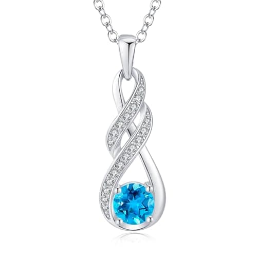 Image of LOCIBLO November December Birthstone Necklaces for Women 925 Sterling Silver Infinity Pendant White Gold Synthetic Swiss Blue Topaz Necklace Jewellery for Her, 16"+2"