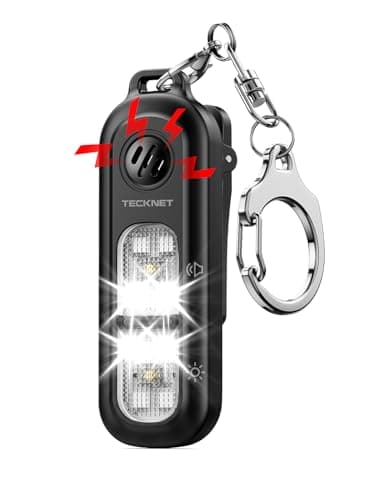 Image of TECKNET 130dB Personal Alarms for Women with SOS Strobe Light, Rechargeable Clip On Torch & IPX4 Waterproof Running Lights, Safety Siren Panic Alarm with Keychain for Runners Kids and Elderly - Black