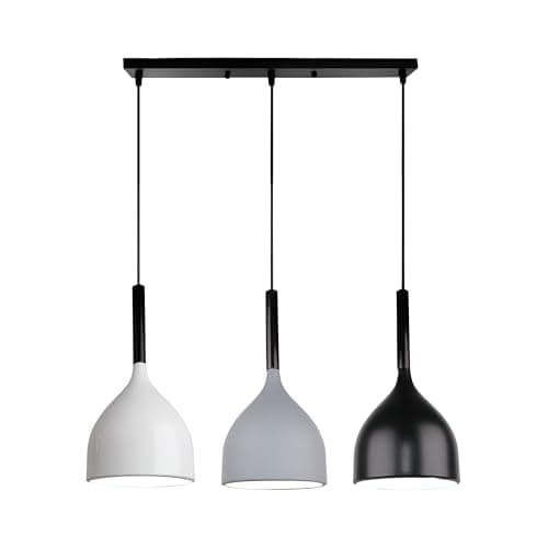 Image of LEDSone Black, Grey, White Modern 3 Head Pendant Light, Vintage Rustic Ceiling Bar Light Fitting, Adjustable Hanging Rope Light, E27 Socket Industrial Chandelier Lamp for Kitchen Dining Room Bar
