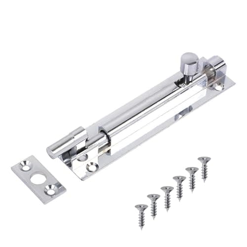 Image of Door Bolts Polished Chrome Barrel Side Lock 150mm Naked Door Latch with Screws Tower Bolt Locks for Bedroom Bathroom Toilet Shed Gate Cupboards and Cabinets Pack of 1.