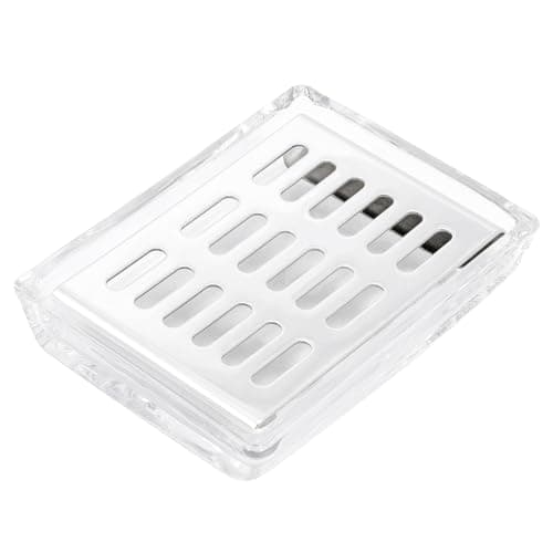 Image of Glass Soap Dish (11.3 x 8.5 x 2.4cm) Stainless Steel Soap Holder for Bathroom and Shower Double Layer Draining Soap Box (Slivery tray)