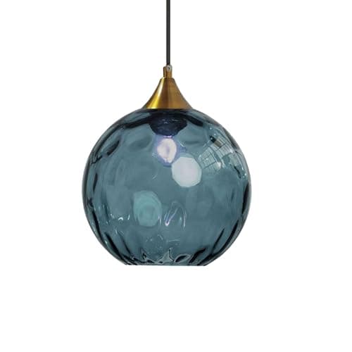 Image of ZTTECH 200mm Dark Blue Glass Pendant Light Vintage Hanging Lamp with Bronze Gold Holder E27 Glass Lamp Indoor Lighting for Kitchen Island Dining Table Bedroom Living Room (Dark Blue, 200 mm)