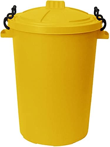 Image of M1SS 50 Litre Heavy Duty Plastic Clip Lock Lid Bin Indoor or Outdoor Rubbish, Waste or Storage of Animal Feed. (Yellow)