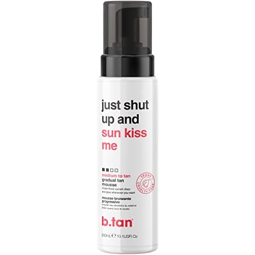 Image of b.tan Medium Gradual Fake Tan Mousse | Just Shut Up and Sun Kiss Me - Lightweight, Hydrating, Daily Moisturizer to Build Luscious, Golden Glow, Vegan, Cruelty Free, 300ml