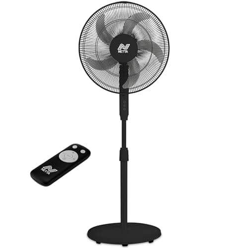 Image of NETTA 16 Inch Pedestal Fan with Remote Control - 40W Oscillating Standing Floor Fan with 7-Hour Timer & 3 Speed Settings - 1.3m Adjustable Height Electric Fan for Bedroom & Home Office - Black