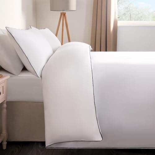 Image of OHS King Size Duvet Cover Set, Piped Edge Quilt Cover Bedding Luxury Duvet with Pillowcases, Ultra Soft Decorative King Bedding, White/Black
