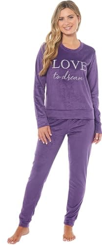 Image of KATE MORGAN Womens Pyjamas Warm Fleece PJ for Women Sets Pjs S-XL | Soft Twosie Pyjama Set for Ladies Gifts for Her S Purple