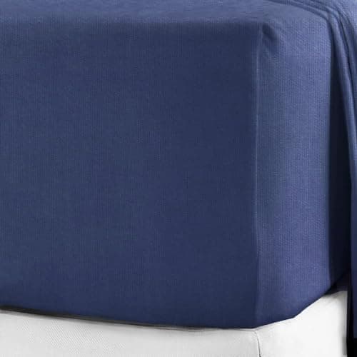 Image of Flannelette Fitted Sheet 100% Brushed Cotton Extra Deep 32cm/13 Inch Bed Sheet Soft Warm Cosy Bedding Plain Colour Easy Care Bed Linen Single Double King Super King (Navy Blue, Double)