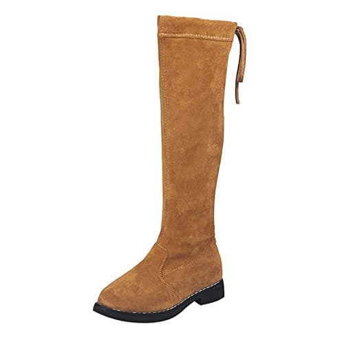 Image of Girls' Knee High Suede Leather Long Boots - Cute, Comfortable, Anti-Slip Casual Zipper School Shoes - Waterproof, Fall & Winter Boots for Indoor & Outdoor (Brown, 13.5 Big Kids)
