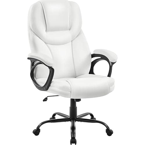 Image of Yaheetech PU Leather High Back Office Chair Executive Ergonomic Desk Chair Swivel Computer Chair with Armrests, Adjustable Height, Home Office, White
