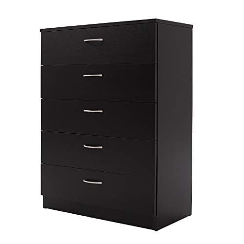 Image of Panana 3/4/5 Bedroom Chest of Drawers with Metal Handles and Runners Wooden Bedside Storage Cabinet for Living Room Hallway Choice of 3 Sizes (Black, 5 Drawer Chest)