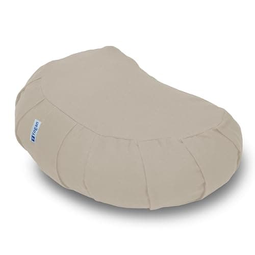 Image of Yogan Crescent Yoga Cushion/Meditation Cushion | Natural Buckwheat Hulls Filling | Outer Cover (Could be Removed and Washed) - Made of 100% Organic Cotton (Ivory White)