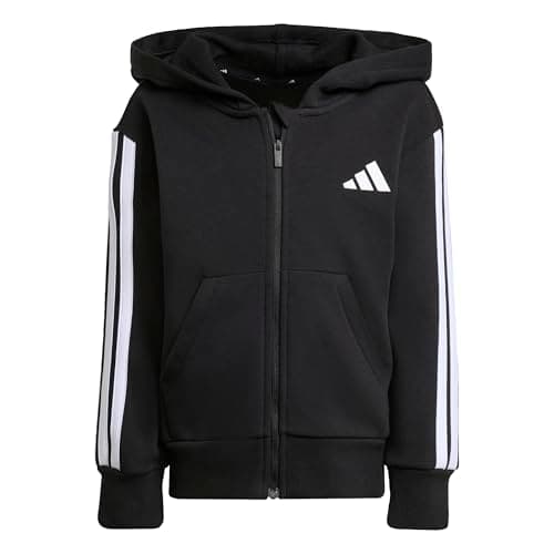 Image of adidas Unisex Kids ESSENTIALS FULL ZIP HOODIE, black/white, 4-5 Years