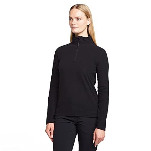 Image of Peter Storm Women's Bracken Half Zip Fleece with Fitted Collar & Hem, Lightweight 60g Brushed Microfleece Midlayer Pullover (UK, Numeric, 16, Regular, Regular, Black)