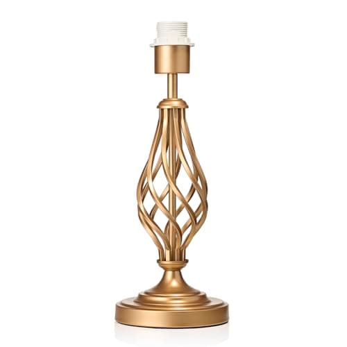 Image of Happy Homewares Traditional and Classic Sleek Satin Gold Table Lamp Base with Switch and Ornate Twist Metal Stem Design | 1 x E27 11w Maximum | 37cm Height
