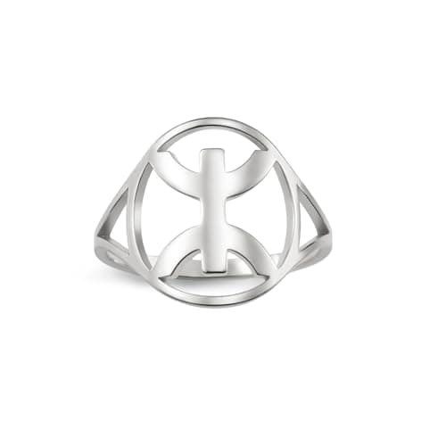 Image of EUEAVAN African Berber Symbol Ring African Ethnic Kabyle Style Amazigh Ring Muslim Tribe Egypt Religious Jewelry Country Pride Gift for Women Men (silver, 10(0.79in))