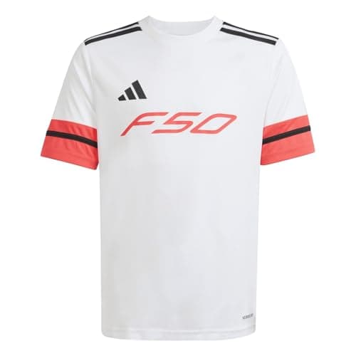 Image of adidas Unisex Kids F50 Jersey Short Sleeve Kids, White/Lucid red/Black, 11-12 Years