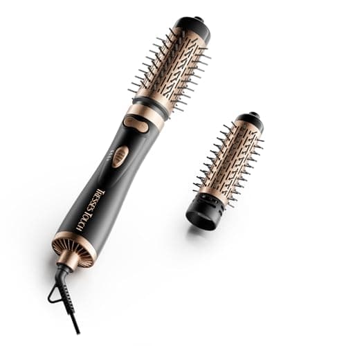 Image of Tresses Touch Rotating Hair Dryer Brush, 3-in-1 Hot Air Brush with 2 Brushes (1.5"&2") for Drying Styling Volumizing Curling Sleeking in One Step, 3 Temperatures, Negative Ionic, Ceramic Coating