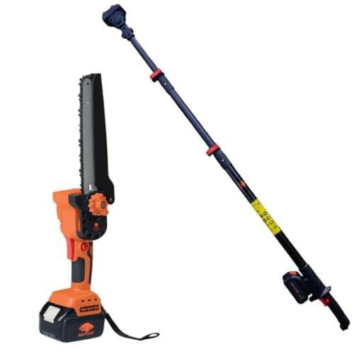 Image of FM-CHSW6+EXT 6" Mini Cordless Chainsaw 20V with Telescopic Pole (1.2m–2.2m) – Brushless Motor, 14.5 m/s Chain Speed, Battery & Charger Included, Extension Pole Saw