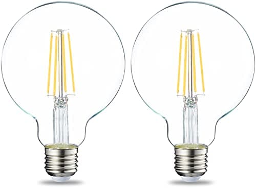 Image of Amazon Basics LED E27 Edison Screw Globe G93 Bulb, 7W (Equivalent to 60W), Clear Filament, Non Dimmable, 2 Count (Pack of 1), Warm White