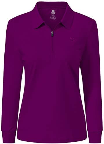 Image of MoFiz Women's Long Sleeve Polo Shirts Cotton Golf Tops Casual Sports T-Shirt with 1/4 Zipper Purple Size 2XL