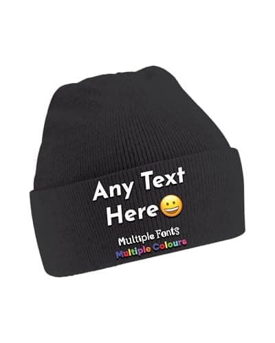 Image of Varsany Custom Black Beanie Hat – Personalised Beanie Hats for adult Custom Hat with Logo, Customised Gifts Christmas Birthday