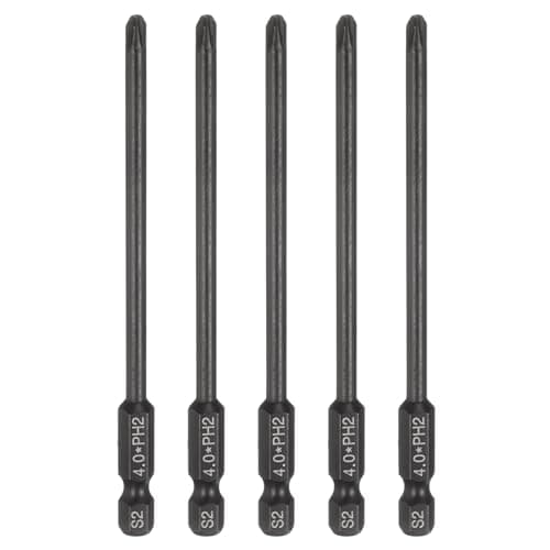 Image of sourcing map 5pcs #2 Phillips Screwdriver Bit PH2 1/4" Hex Shank 4" (100mm) Long 4mm Rod Magnetic Cross Head Drive Drill Bits S2 Steel Industrial Screw Driver Electric Power Tool, Black