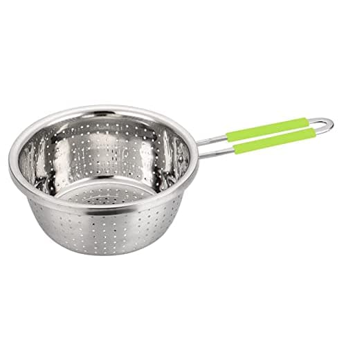Image of Contiup Stainless Steel Perforated Metal Colander Strainer with Long Green Handle Sieve Sifters Use for Kitchen Food Pasta Noodles Spaghetti Vegetables Silver - 7.9inch