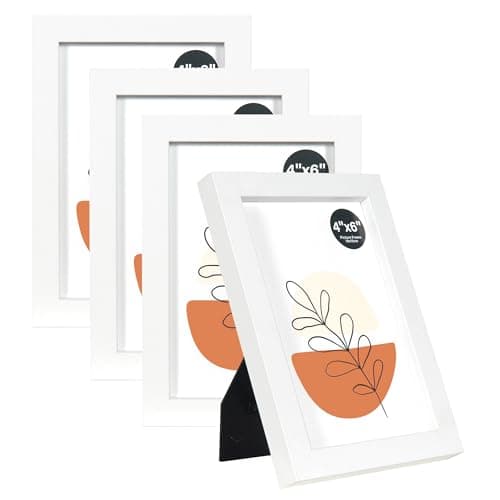 Image of KAIWIN White 6x4 Inch Picture Frames Set of 4, with Acrylic Glass for Table Top Display and Wall Mounting Photo Frame