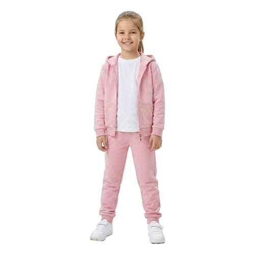 Image of Gift Hub Kids Tracksuit for Boys & Girls | Unisex Fleece Hooded Zip-Up Jumper & Jogger Bottom Set | Soft, Warm & Durable Activewear | Perfect for School, Sports & Everyday Wear | Age 7-8, Pink