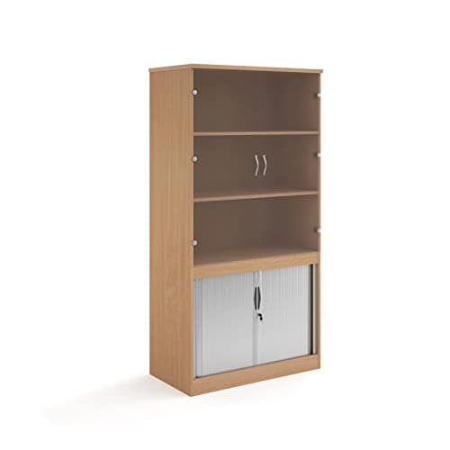 Image of Mr Office Furniture Ltd Systems combination unit with tambour doors and glass upper doors 2000mm high with 2 shelves (Beech)