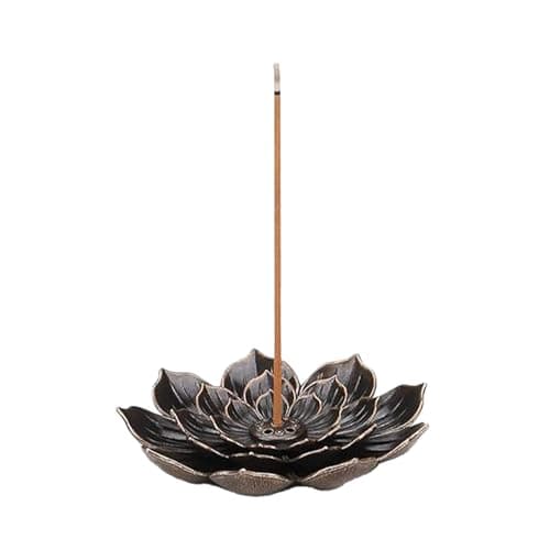 Image of 3-Tier Lotus Incense Holder, Premium Zinc Alloy Stick Cone Coil Incense Burner with Detachable Ash Catcher for Home Office Yoga Meditation, Antique Bronze Finish Aromatherapy Accessories