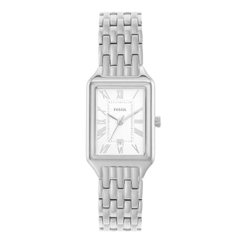 Image of Fossil Raquel Watch for Women, Quartz Three Hand Movement with Stainless Steel Strap,Silver Tone and White