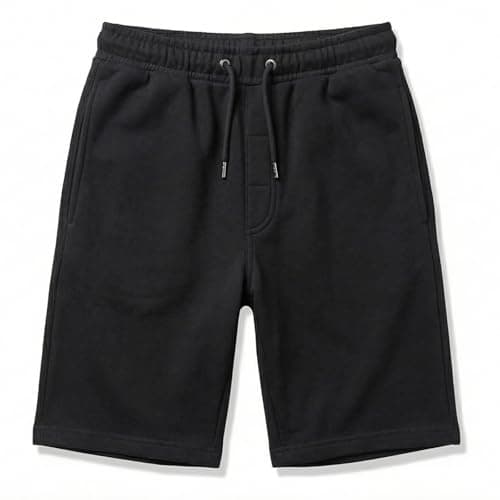 Image of Mens Fleece Shorts Elasticated Waist Cotton Jersey Gym Running Sports Lounge Shorts with Pockets Black M