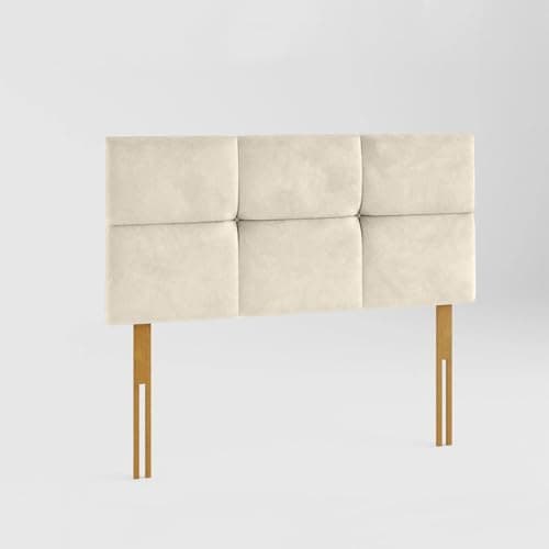 Image of YORKSHIRE HOMEWARE Padded Lined & Buttoned Headboard | Bed Headboards in Plush Velvet Fabric | Lined Headboards for Bed Bedroom Décor Hotel Furniture (Cream, 4ft Small Doub)