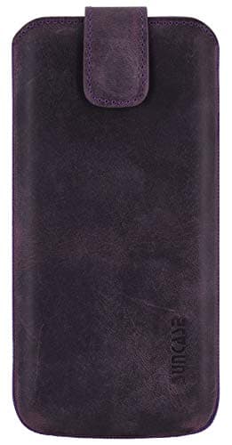 Image of Suncase Genuine Leather Case Compatible with Nokia 5710 Xpress Audio with Pull-Up Strap and Magnetic Closure Antique Purple