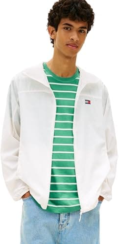 Image of Tommy Jeans Men's TJM Outdoor Shell Jacket Ext DM0DM23112 Windbreaker, White (Ecru), M