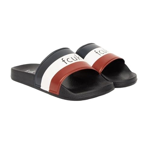 Image of FCUK Mens Stripe Sliders (8 UK) (Marine/White/Red)