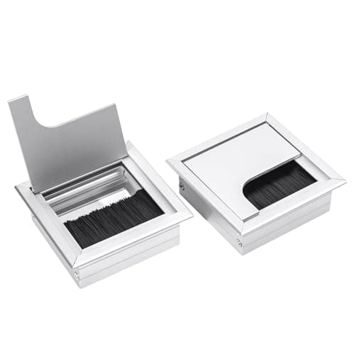 Image of 2Pcs Silver Desk Cable Grommets 80x80MM, Desk Plug Hole Cover, Computer Desk Metal Cable Hole, Aluminum Alloy Rectangle Cable Hole Cover for Desktop Cable Organizer