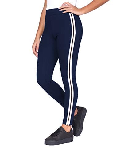 Image of Owasi Womens Pull On Side Stripe Leggings Slim fit Bottom UK Sizes (Navy, M-L)