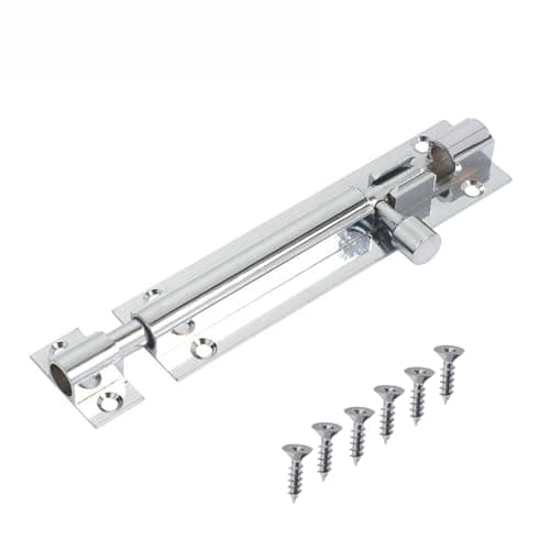 Image of Door Bolts Polished Chrome Barrel Side Lock 150mm Straight Door Latch with Screws Tower Bolt Locks for Bedroom Bathroom Toilet Shed Gate Cupboards and Cabinets Pack of 1.