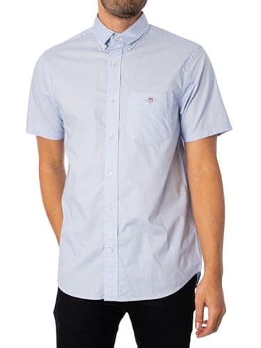 Image of GANT Mens Fit Classic Poplin Short Sleeve Shirt Light Blue XL