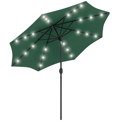 Image of Outsunny 2.7m Patio Garden Umbrella Outdoor Parasol Outdoor Market Table Umbrella with Tilt Crank and 24 LEDs Lights (Green)