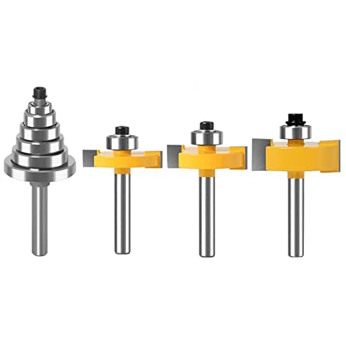 Image of WSOOX 1/4 Inch Shank Rabbet Router Bit Set, 3 Pieces Rabbeting Router Bit with 6 Bearings Set (1/8", 1/4", 5/16", 3/8", 7/16", 1/2" Bearings)
