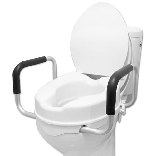 Image of PEPE Mobility Raised Toilet Seat with Handles and Lid 4 Inch (10 cm), Riser for Hip Replacement, Booster Extension Seat, Toilet Aids for Disabled