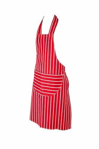 Image of CateringBase Red Striped Cotton Kitchen Apron, 70 x 96cm, Halter Neck with Front Pockets and Waist Ties for Cooking, Baking, Catering