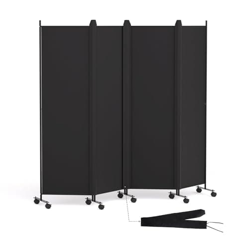 Image of HIDODO 4 Panel Room Divider Folding Privacy Screen, Freestanding Room Partition with Lockable Wheels, Portable Wall Divider for Room Separation, 224 x 178cm, Black