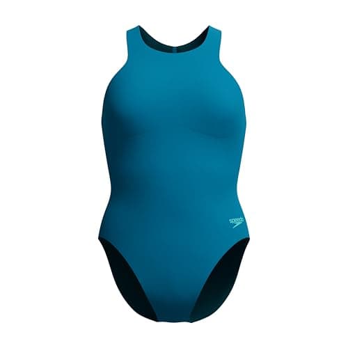 Image of Speedo Women's Racer Zip Swimsuit | Swim Fitness | Soft Feel | Premium Swimwear Swimwear, Dark Teal, 34